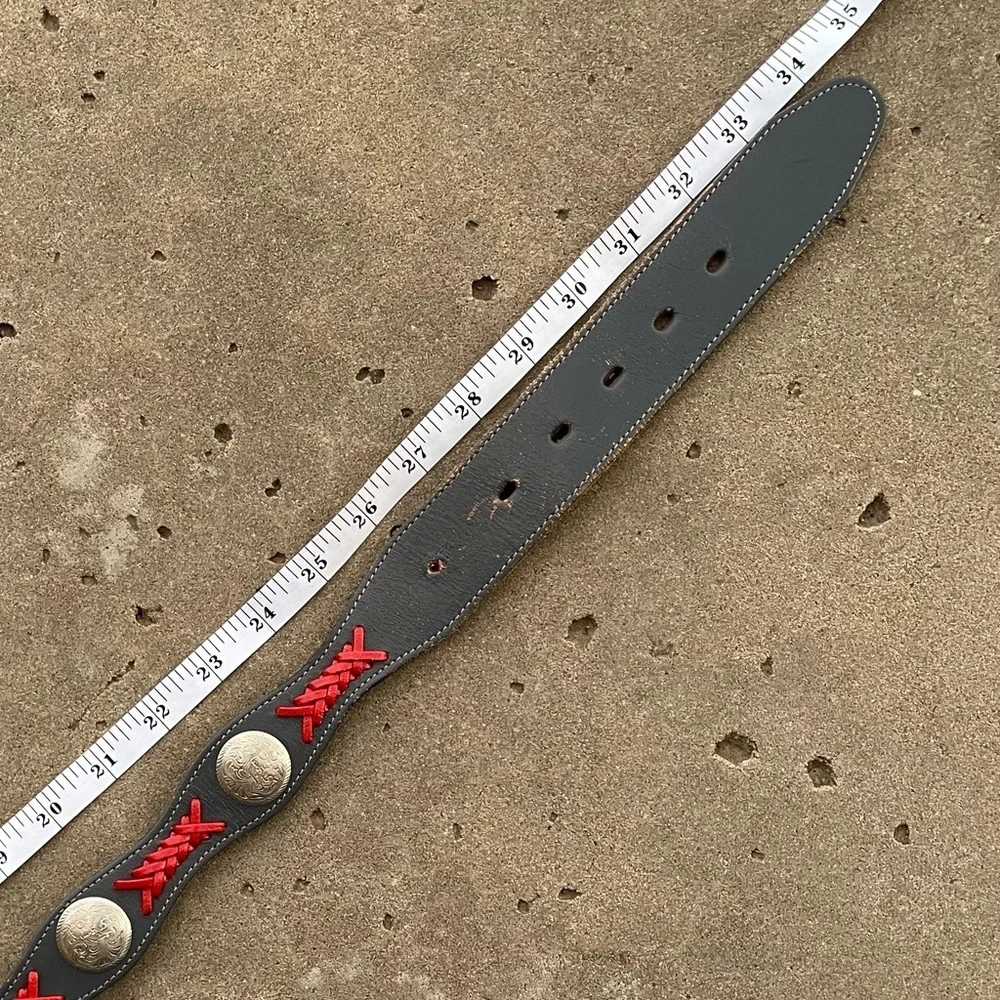 Dun Dee Vintage Grey and Red Leather Concho Belt